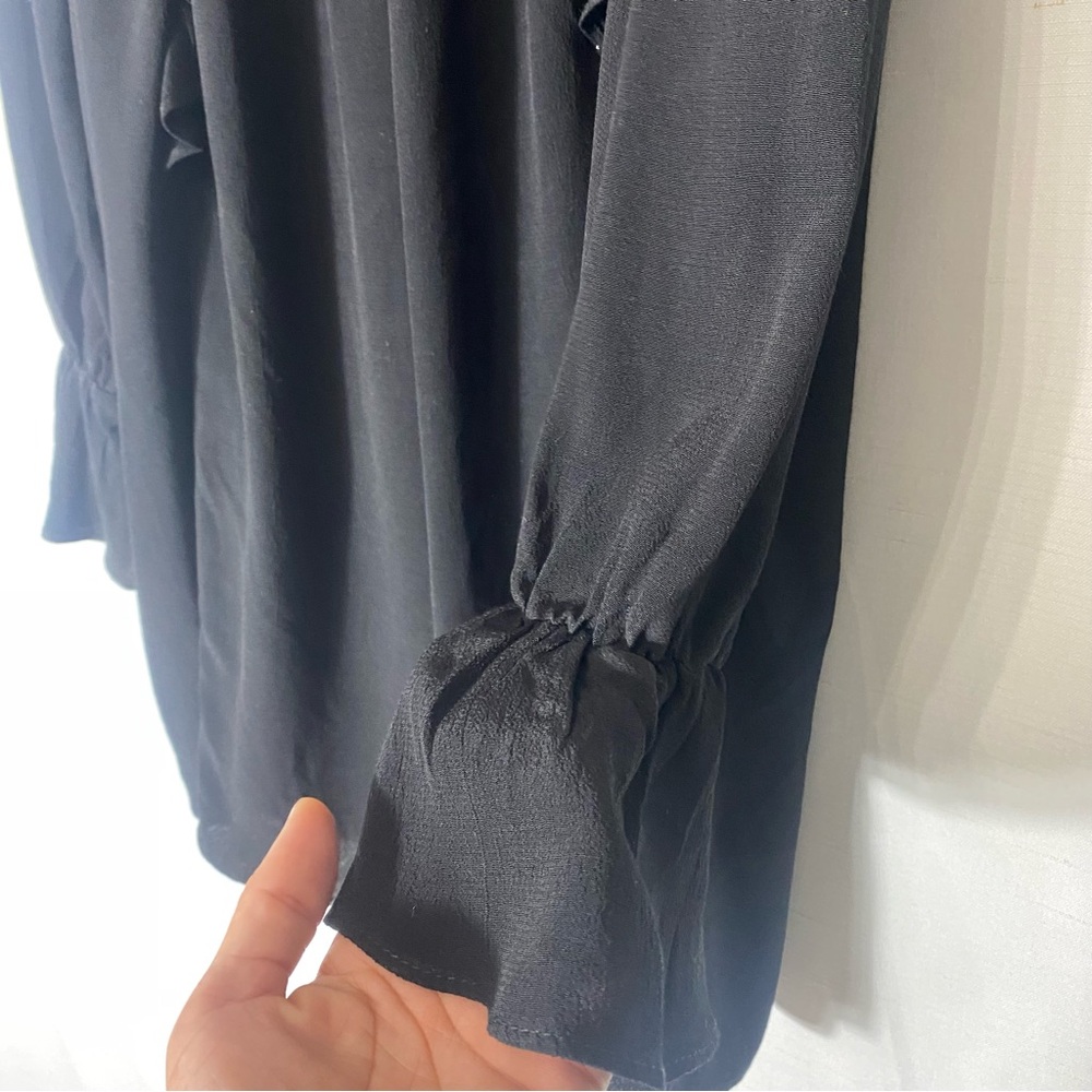 Zara RUFFLED PINTUCK Black MINI DRESS Size L NWOT - Picture 7 of 10